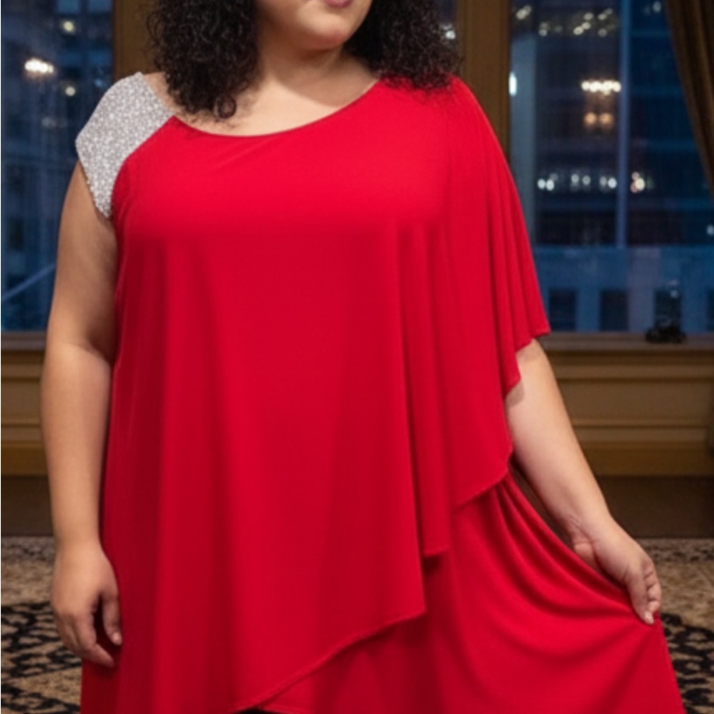 Sophia Christina Red One Shoulder Draped Dress 18W Plus Size NWT